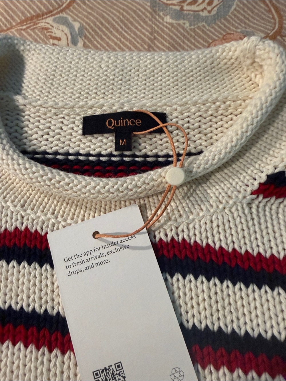 Quince women’s  cotton roll neck  Striped Knit Sweater with Red & navy New ! - Picture 2 of 7